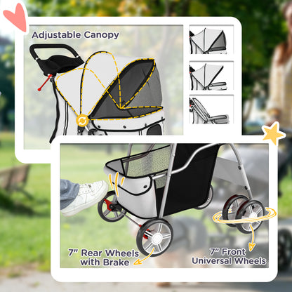 PawHut Dog Pram, Pet Stroller with Reflective Strips, Foldable Cat Stroller with 360° Swivel Wheels, Grey
