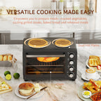 NETTA 28L Toaster Oven with Double Hotplate, 1600W Countertop MIni Oven with 60 Minute Timer & 230°C Temp Control, Baking Tray & Wire Rack, Black