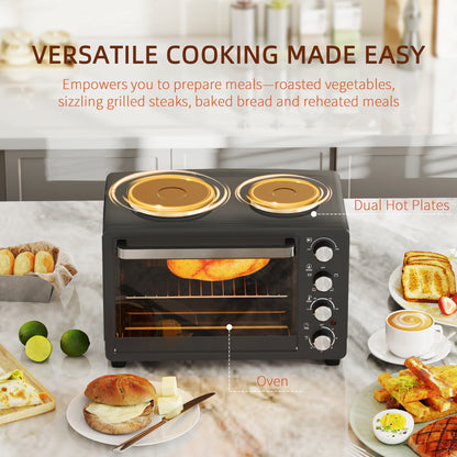 NETTA 28L Toaster Oven with Double Hotplate, 1600W Countertop MIni Oven with 60 Minute Timer & 230°C Temp Control, Baking Tray & Wire Rack, Black