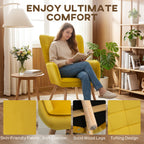 HOMCOM Modern Accent Chair, Upholstered High Back Armchair with Tufted Wingback, Seat Padding, Velvet Leisure Lounge Bedroom Chair with Wood Legs, Yellow