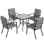 Outsunny 5 Pieces Outdoor Dining Set with Cushions, Garden Dining Set for 4 with Square Table and Stackable Chairs