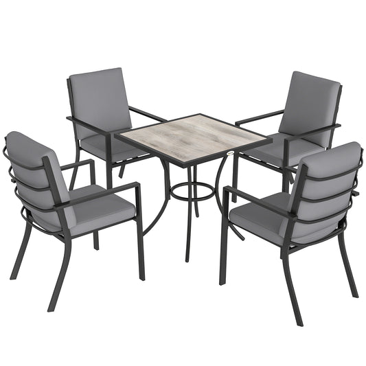 Outsunny 5 Pieces Outdoor Dining Set with Cushions, Garden Dining Set for 4 with Square Table and Stackable Chairs