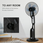 Spray Misting Fan, Floor Fan with Water Mist Spray, 70° Oscillation, Tilt Head, 3 Speeds, 2.8L Water Tank, Black