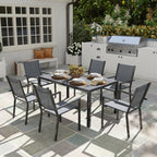 Outsunny 7 Piece Garden Dining Set, Outdoor Furniture Set with 6 Stackable Chairs and 150 cm Rectangle Table, WPC Slatted Top, Rust-Resistant Steel Frame, for Garden, Porch, Terrace