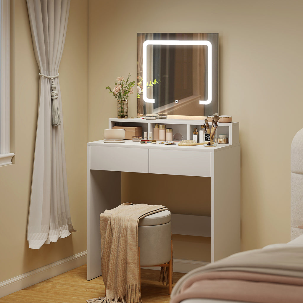 HOMCOM Storage Dressing Table, with LED Light Mirror - White