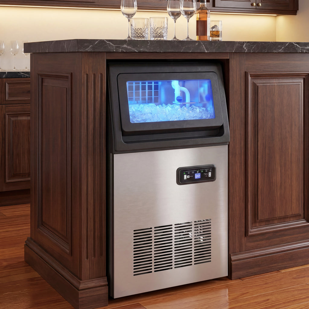 Commercial Ice Maker Machine, 36kg/24H Stainless Steel Under Counter or Freestanding Ice Machine, Silver
