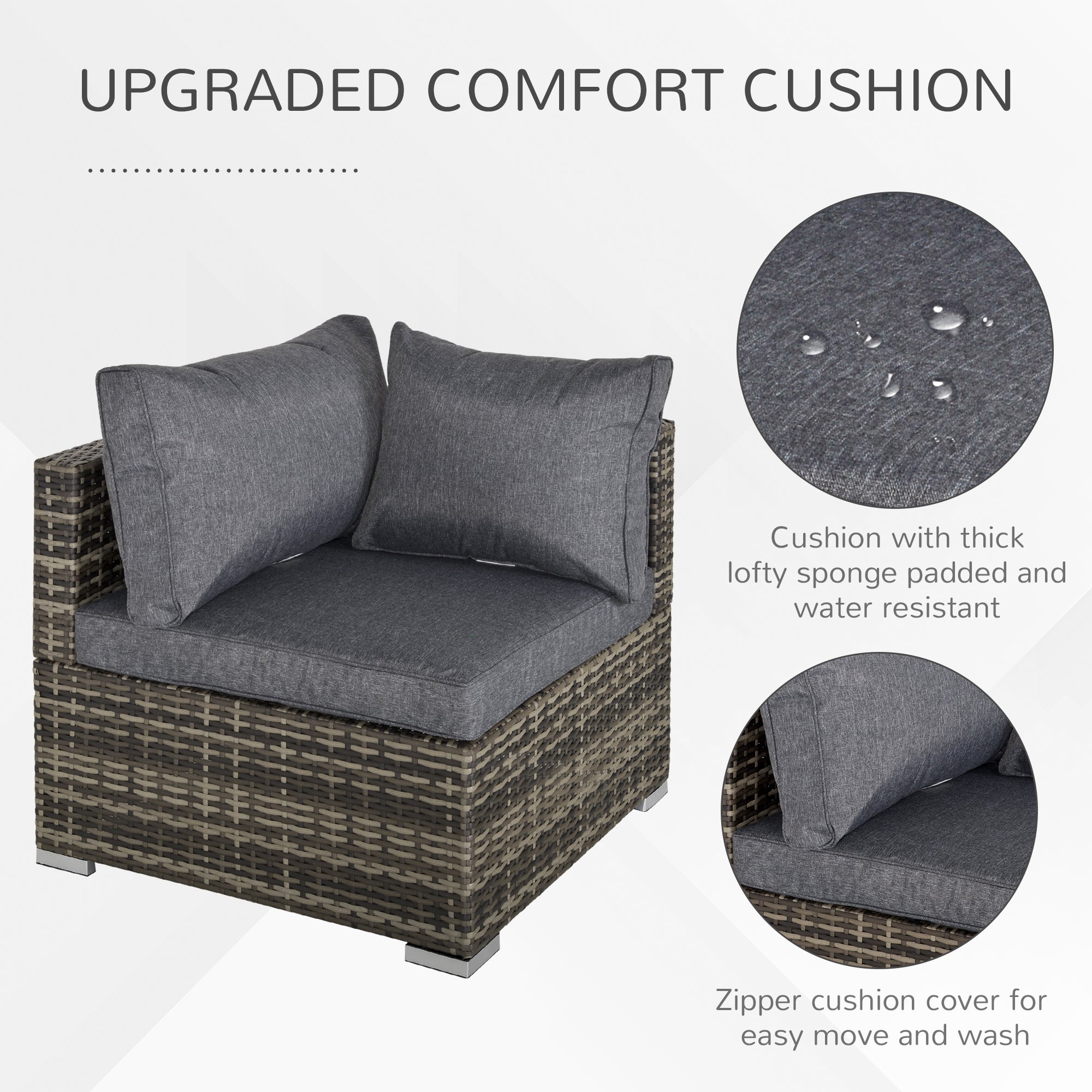 Outsunny 7 Pieces Outdoor PE Rattan Corner Sofa Set, Patio Wicker Conversation Chaise Lounge Furniture w/ Tempered Glass Table-top & Soft Padded Cushion for Garden, Backyard, Lawn, Dark Grey