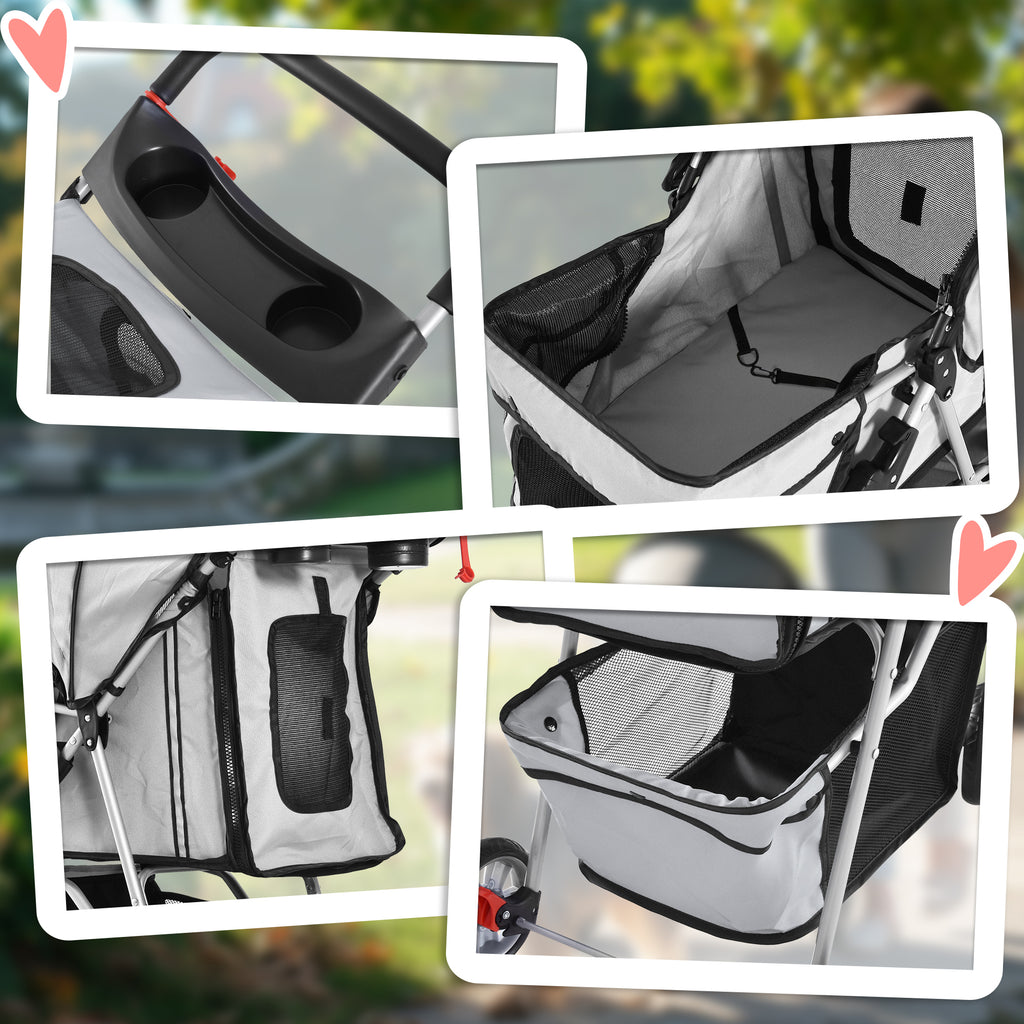 PawHut 3 Wheel Pet Stroller for Small and Miniature Dogs, Grey