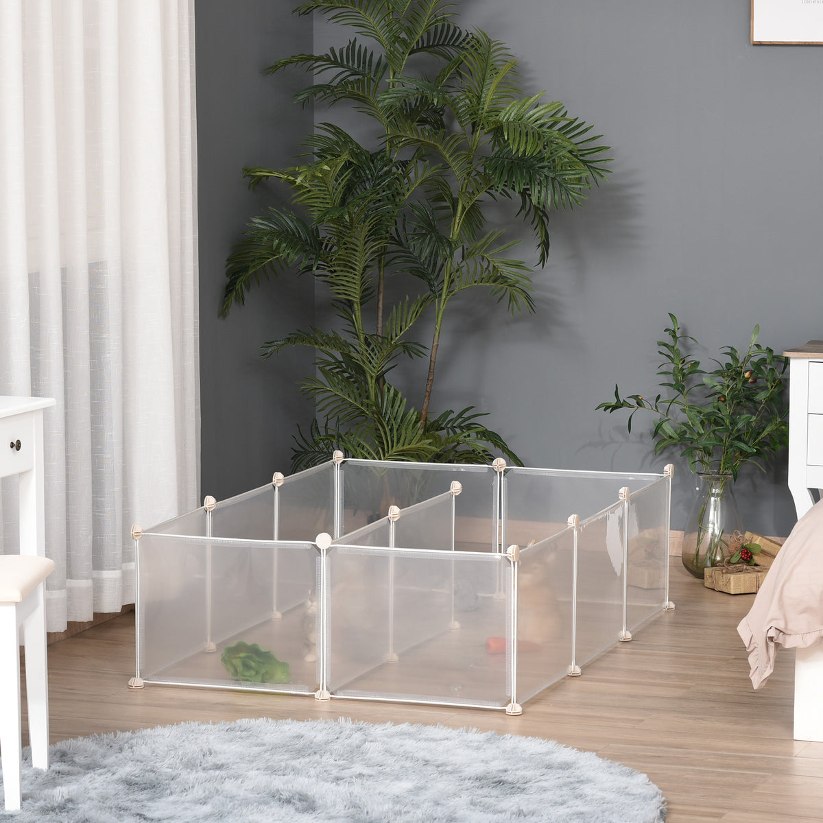 PawHut Pet Playpen DIY Small Animal Cage Open Enclosure Portable Plastic Fence 12 Panels for Hedgehog Guinea Pig White