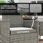 Outsunny Rattan Garden Furniture Set, Outdoor Dining Table and Chairs 4 Seater with Cushions, Square Tempered Glass Top, 4 Armchairs, for Balcony, Terrace, Conservatory, Grey