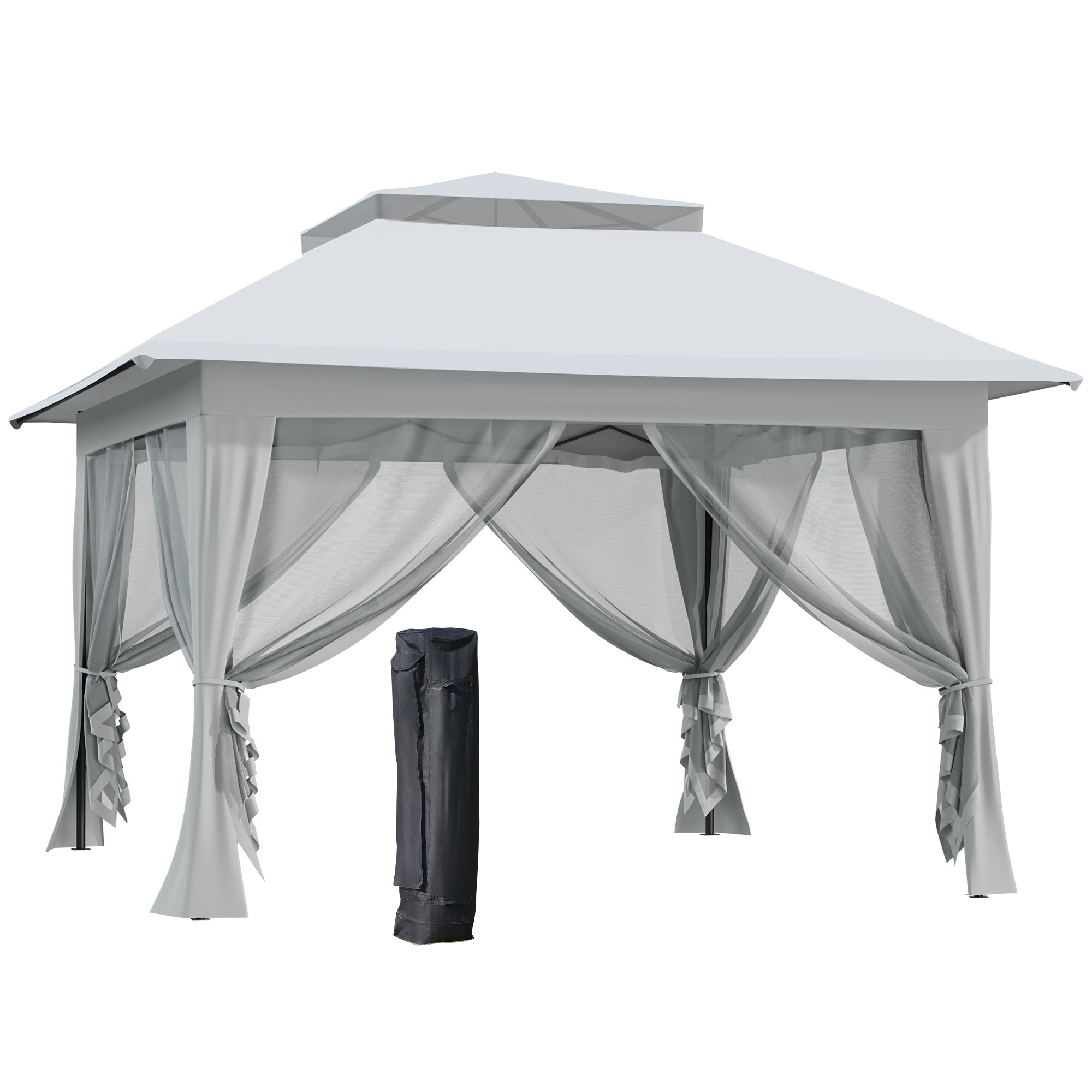 Outsunny 3.6 x 3.6 m Pop up Gazebo with Netting, Height Adjustable Party Tent Instant Canopy Sun Shade Shelter, Grey
