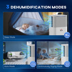 12L/Day Dehumidifier with 2L Water Tank, Laundry Drying, Automatic Humidity Sensor, Electric Portable Dehumidifier with 24H Timer, 3 Modes for Home Damp, Mould and Condensation