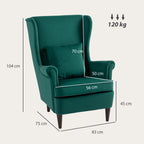 HOMCOM Modern Accent Chair with High Backrest and Pillow, Velvet-Feel Fabric Reading Chair with Solid Wood Legs, Green