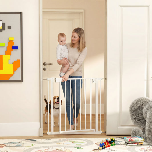 PawHut Baby Gate, Pet Safety Gate Pressure Fit, 76-81cm Wide with Two-Way Open, One-Hand Opening