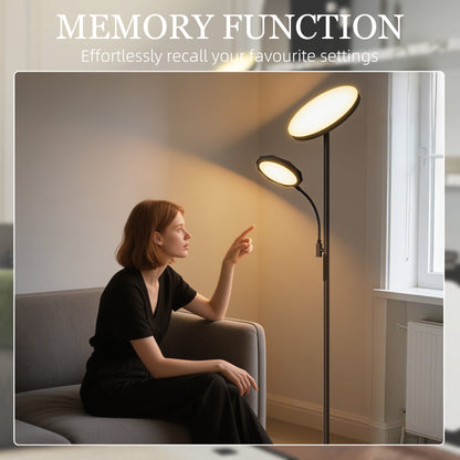 LED Floor Lamp for Living Room, Stepless Dimmable Standing Lamp, Mother and Child Uplighter with Reading Light, 4 Scene Modes, 2700K-6500K Colour Temps, 4 Brightness Levels, Remote Control