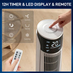 Air Cooler with LED Display and Remote Control, Oscillating Ice Cooling Fan with 3 Speeds, 4 Modes, 12 Hour Timer, White