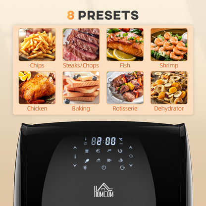 12L 8 in 1 Digital Air Fryer Oven with Roast, Bake, Dehydrate, 8 Preset Modes, Rapid Air Circulation, Timer, Inner Light, Memory Function, 1800W, Dish Wash Accessory, Black