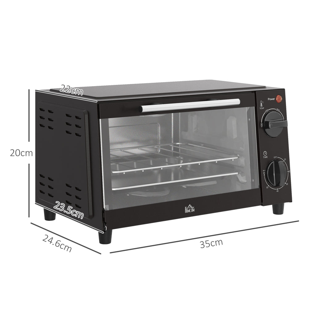Mini Oven, 9L Countertop Electric Grill, Toaster Oven with Adjustable Temperature, Timer, Dishwasher Safe Baking Tray and Wire Rack, 750W, Black