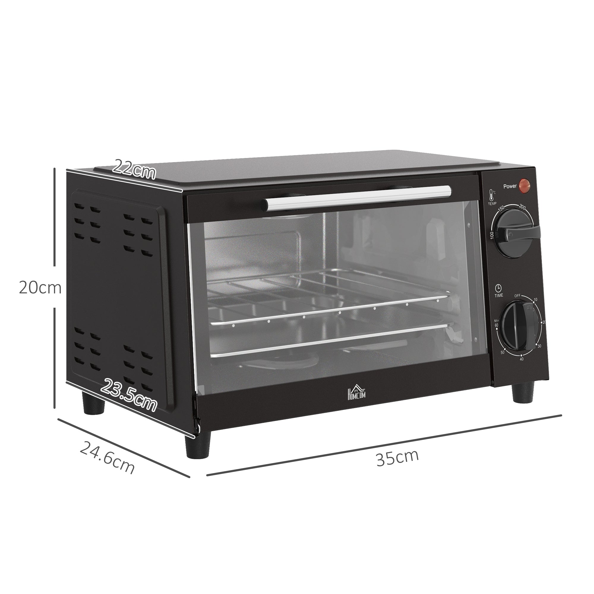 Mini Oven, 9L Countertop Electric Grill, Toaster Oven with Adjustable Temperature, Timer, Dishwasher Safe Baking Tray and Wire Rack, 750W, Black