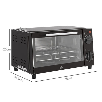 Mini Oven, 9L Countertop Electric Grill, Toaster Oven with Adjustable Temperature, Timer, Dishwasher Safe Baking Tray and Wire Rack, 750W, Black