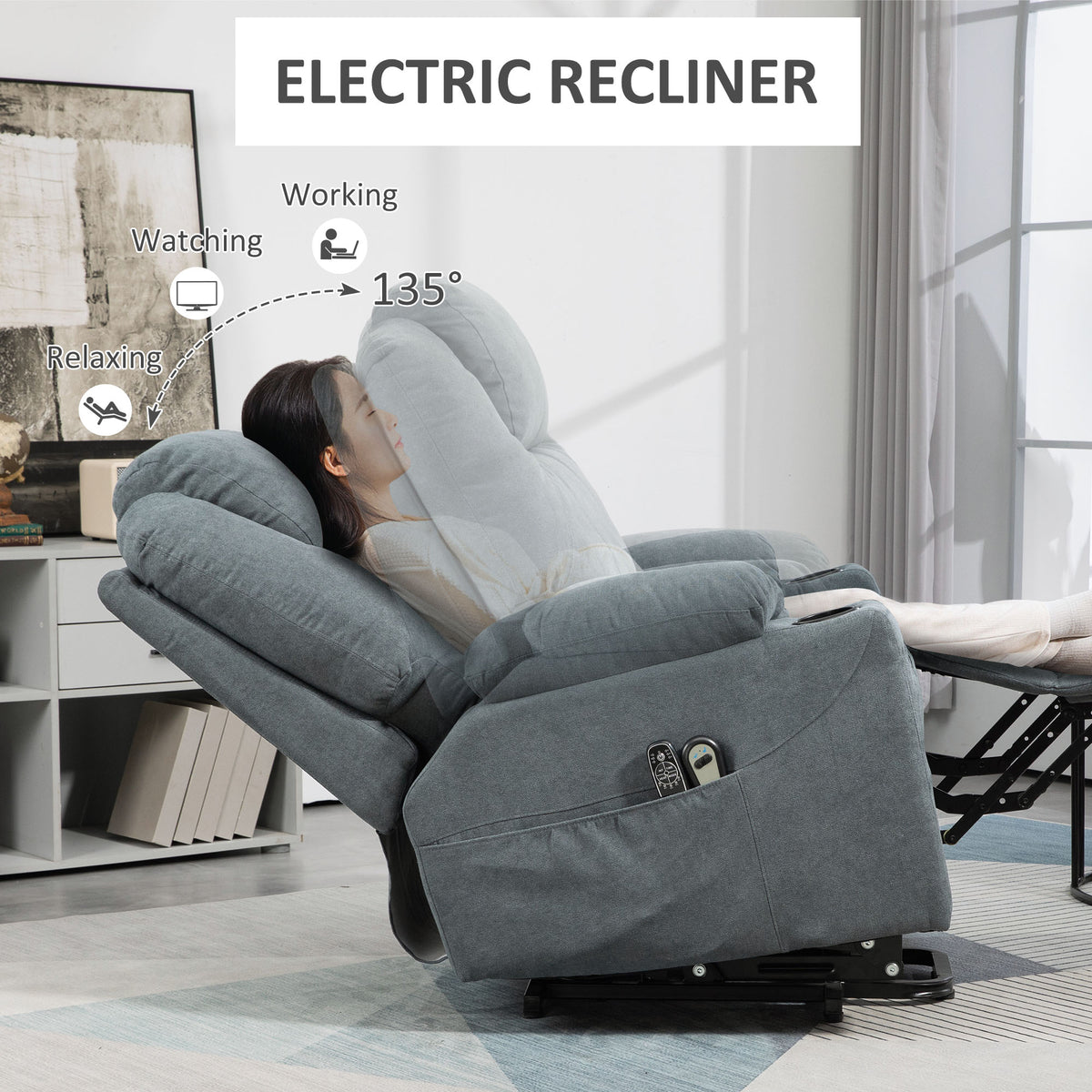 Power Lift Recliner Chair with Pocket Spring, Electric Lift Chair with Wide Backrest, Grey