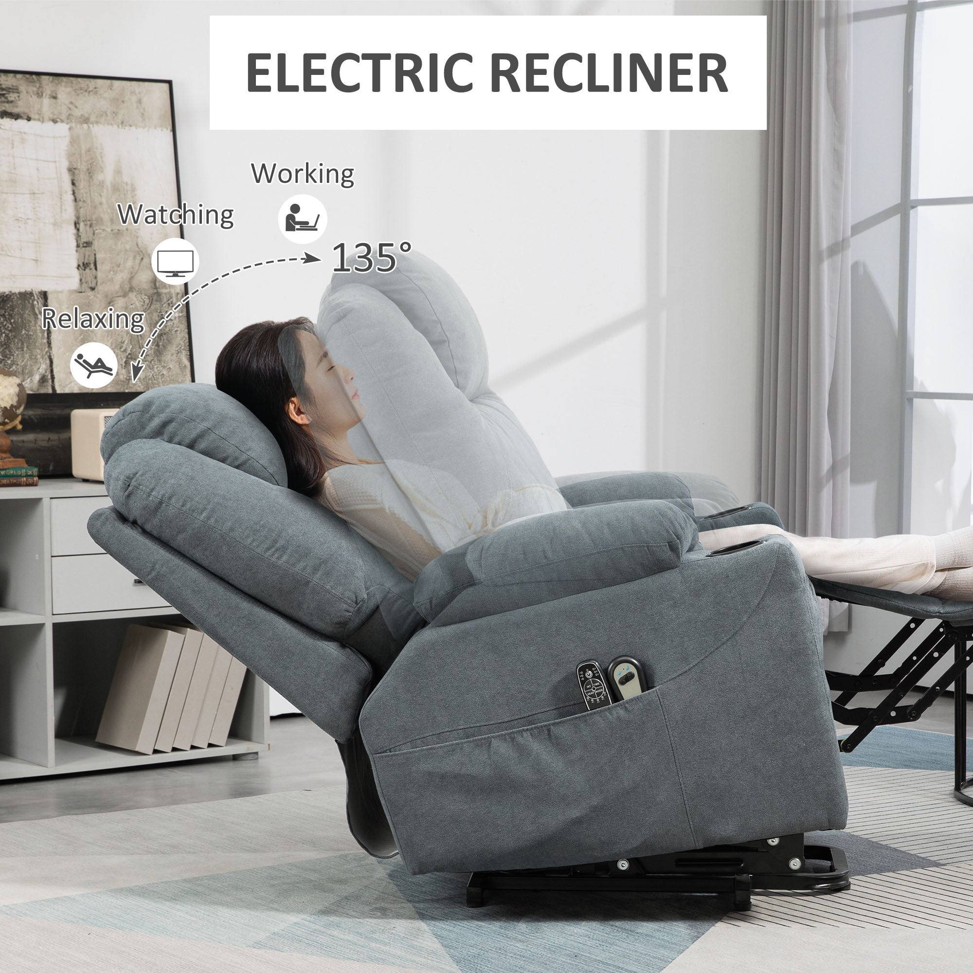 HOMCOM Power Lift Recliner Chair with Pocket Spring, Electric Lift Chair with Wide Backrest, Grey