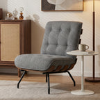 HOMCOM Accent Chair, Linen-look Fabric Reading Chair with Spring Cushion, Slatted Support, Steel Frame, Dark Grey