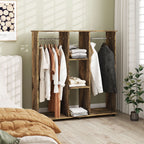 Open Wardrobe Double Mobile Storage Shelves Organizer W/6 Wheels-Rustic Brown