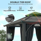 Outsunny 2.5 x 2.5 m Hardtop Gazebo Canopy with 7mm PC Roof, Garden Gazebo Permanent Pavilion with Netting, Curtains, Dark Grey