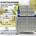 Outsunny 5 Piece Garden Furniture Set, Rattan Reclining Garden Chair Set of 2 with Footstool and Cushion for Balcony, Dark Blue