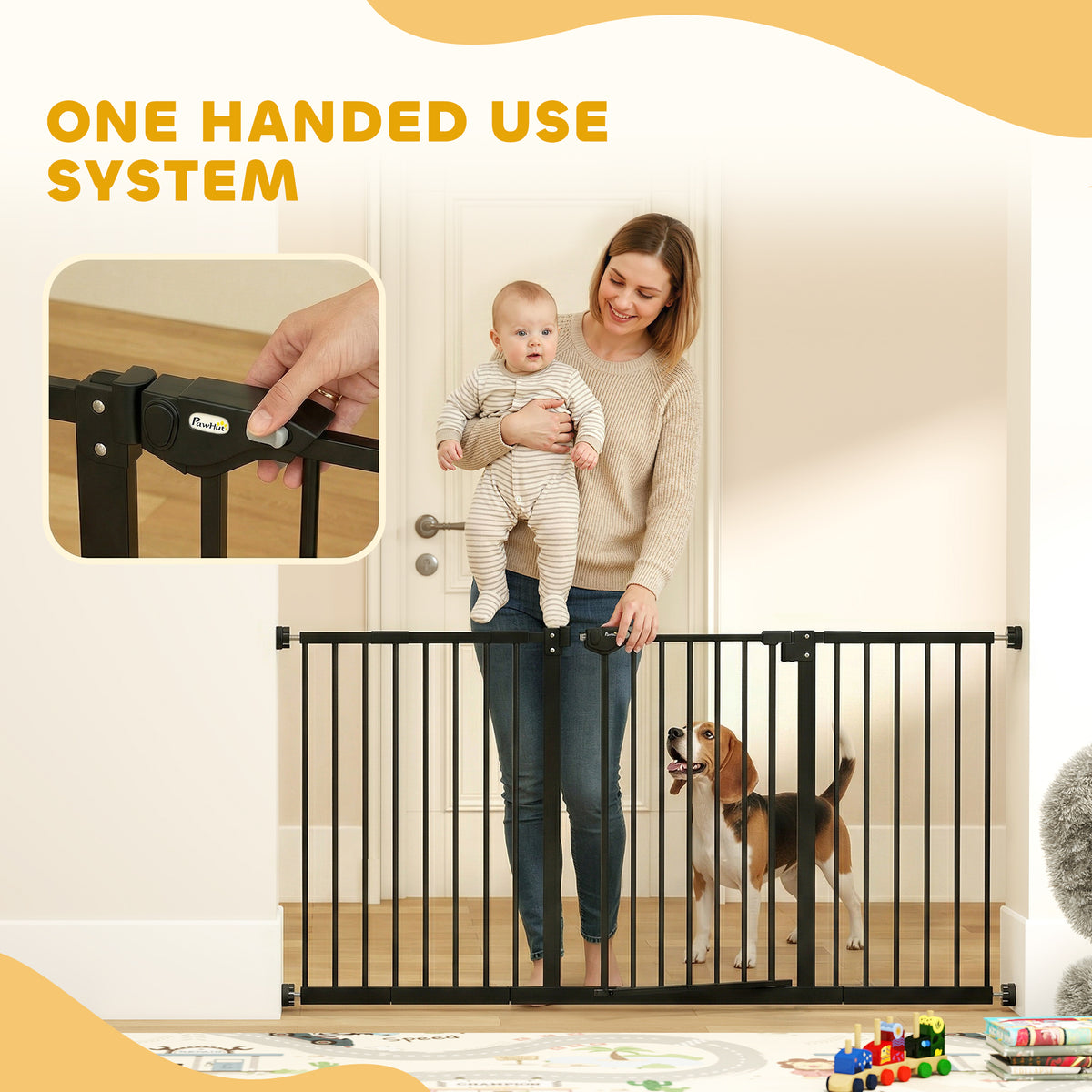 PawHut Adjustable Safety Gate w/ Three Extensions, Four Adjustable Screws, Black