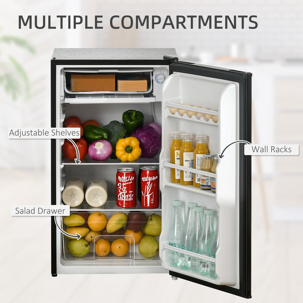Under Counter Fridge, 91L Small Fridge with Chiller Box, Removable Shelf, Reversible Door, Adjustable Legs, Mini Refrigerator, Black