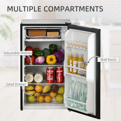 Under Counter Fridge, 91L Small Fridge with Chiller Box, Removable Shelf, Reversible Door, Adjustable Legs, Mini Refrigerator, Black