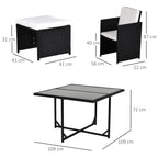 Outsunny 9 Piece Rattan Cube Garden Furniture Dining Set with Armchairs, Footstools and Glass-Top Table, Black