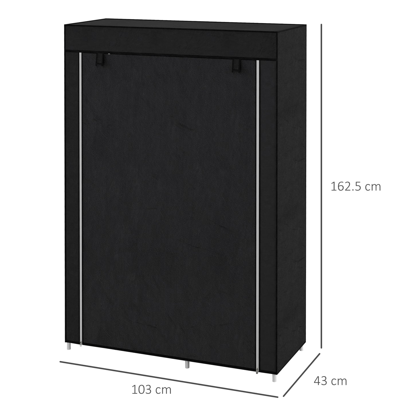 Fabric Wardrobe w/ Shelves Hanging Rail Foldable Wardrobe Black