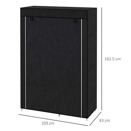 Fabric Wardrobe w/ Shelves Hanging Rail Foldable Wardrobe Black