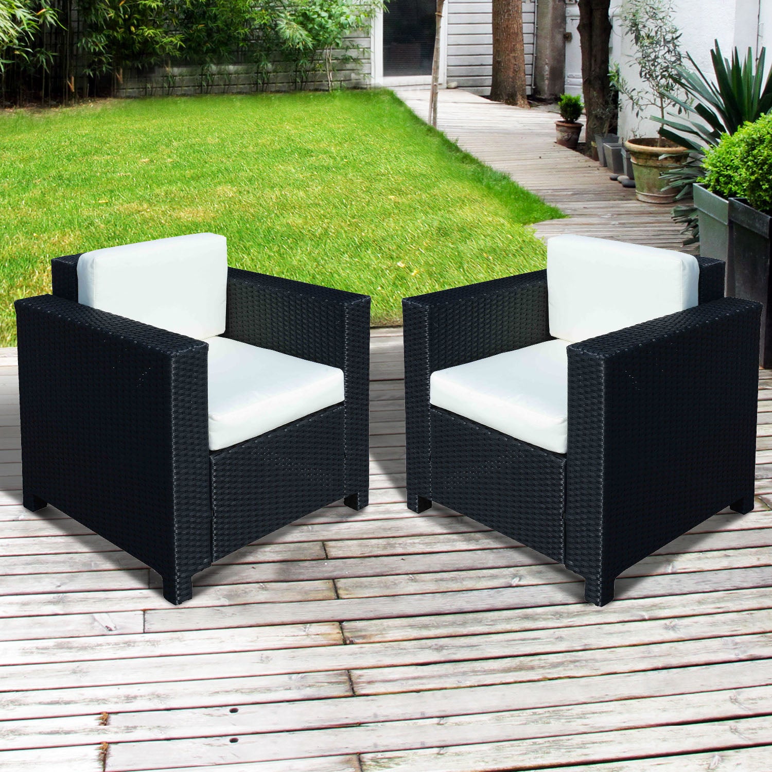 Outsunny 2 Rattan Garden single Seater Chair All Weather Wicker Weave Single Sofa chair armchair Patio Black