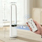 Bladeless Tower Fan, 36dB Standing Cooling Fan with Oscillating, LED Lights, 3 Speeds, 12H Timer, Remote Control