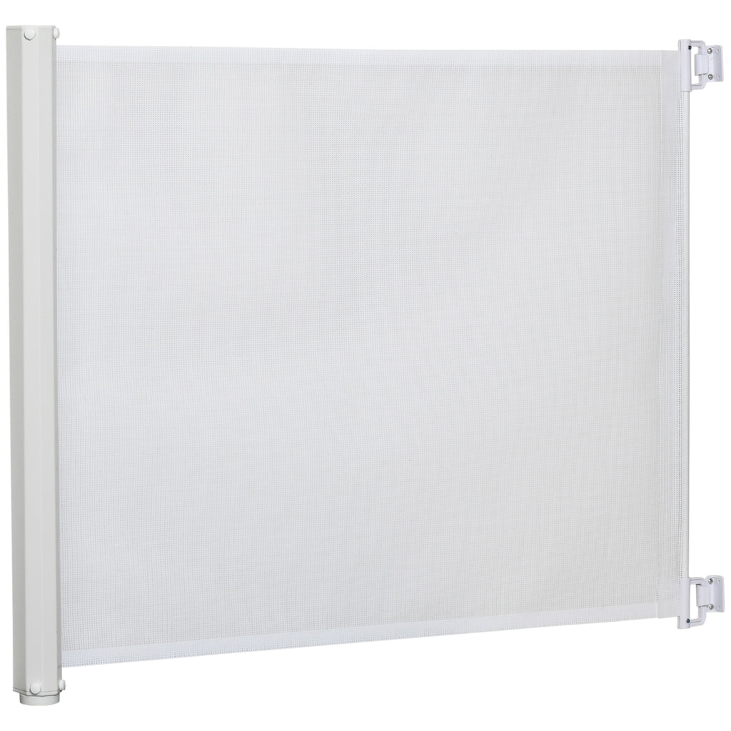 PawHut Retractable Stair Gate,  Dog Pet Barrier, for Doorway, Staircase, Hallway - White