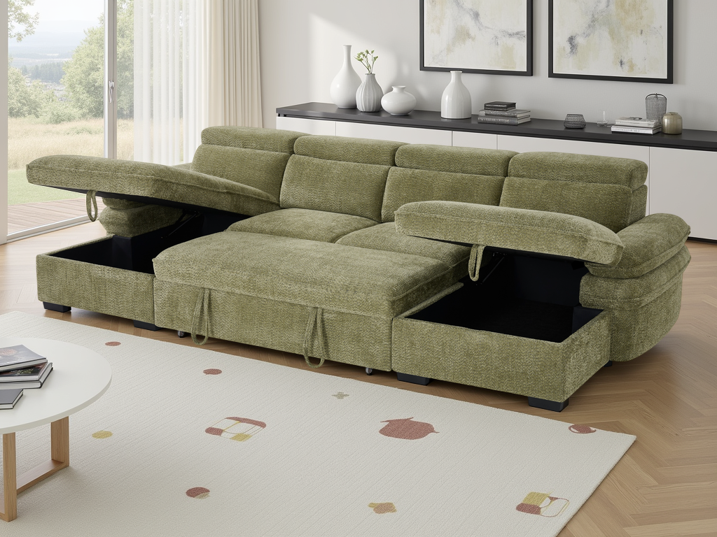 Hudson Sofabed Green U Shape Corner