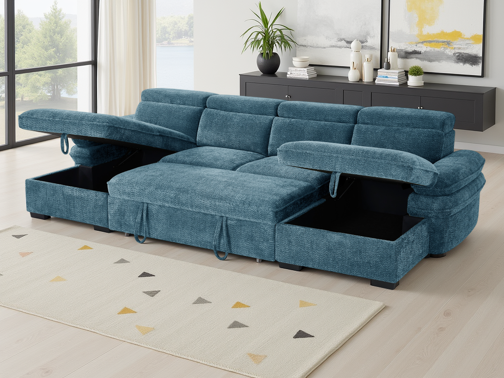 Hudson Sofabed Blue U Shape Corner