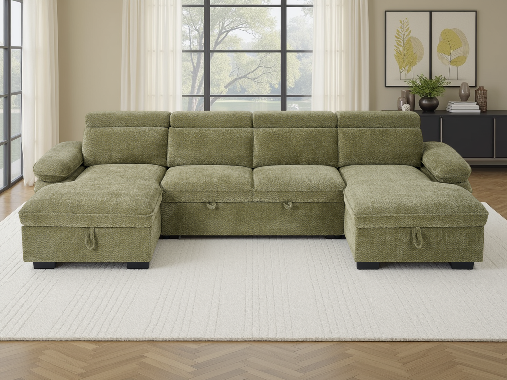 Hudson Sofabed Green U Shape Corner