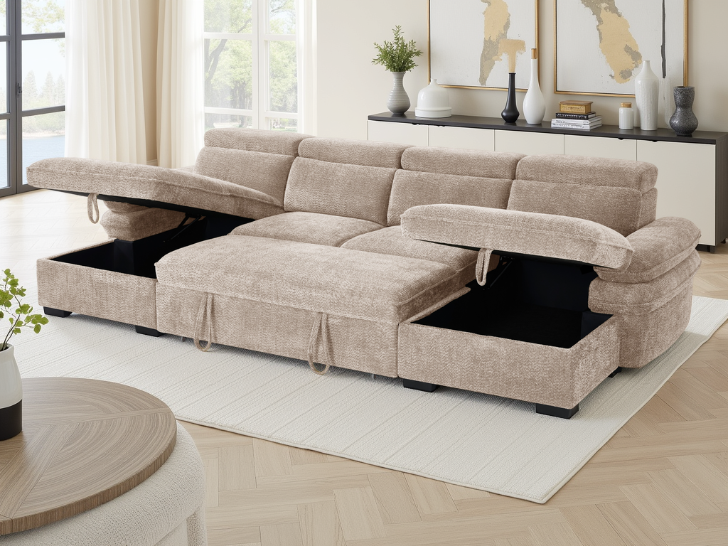 Hudson Sofabed Beige U Shape Corner