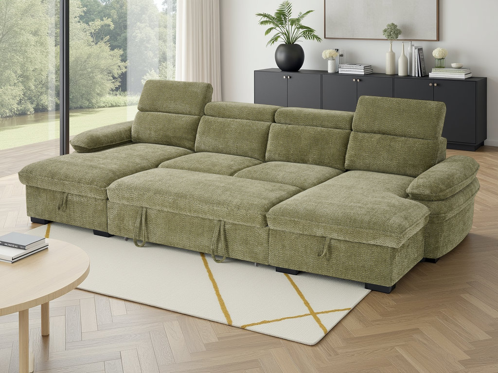 Hudson Sofabed Green U Shape Corner