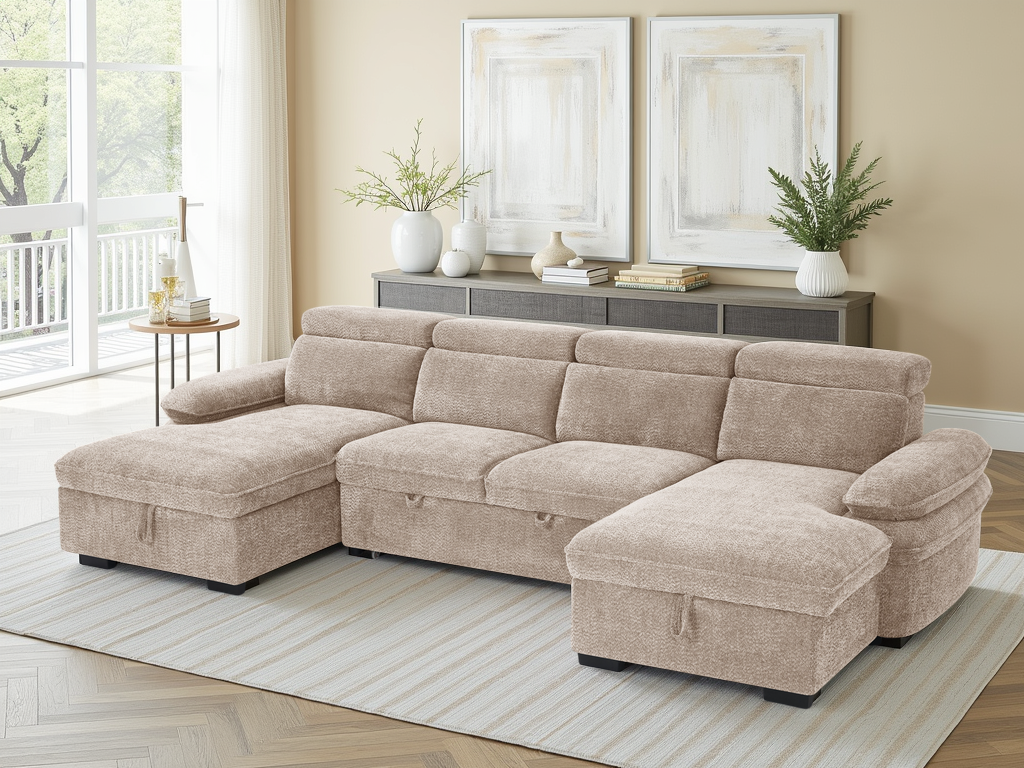 Hudson Sofabed Beige U Shape Corner