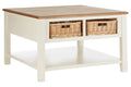 Dakota Cream Coffee Table with Rattan Storage Baskets