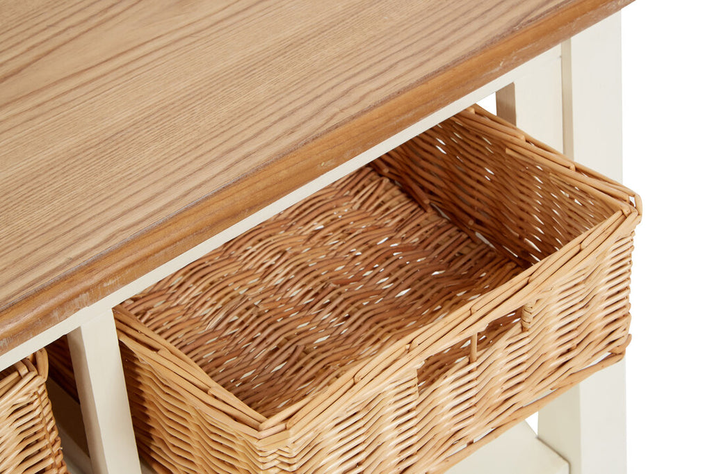Dakota Cream Coffee Table with Rattan Storage Baskets