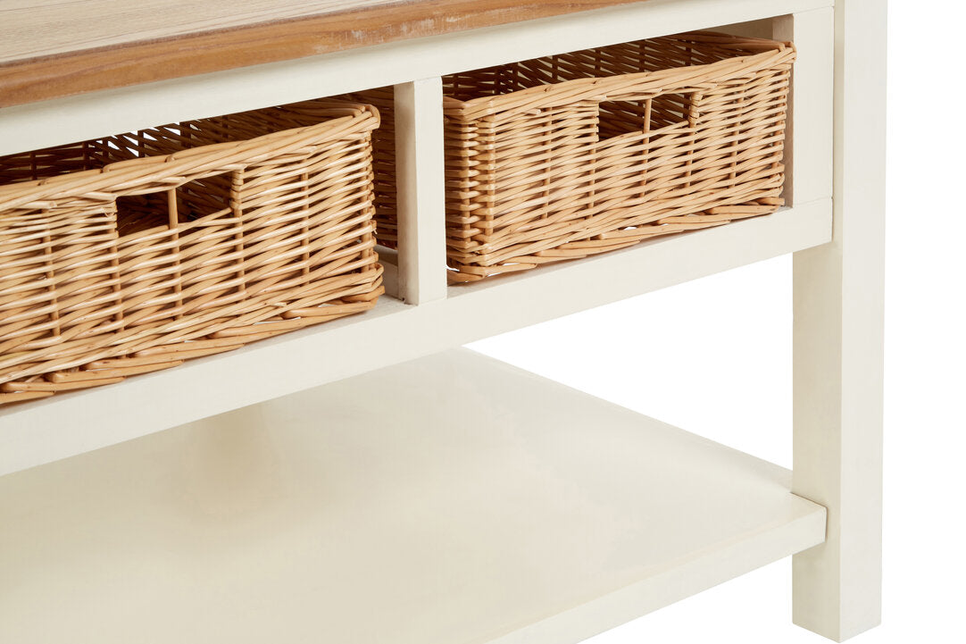 Dakota Cream Coffee Table with Rattan Storage Baskets