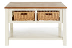 Dakota Cream Coffee Table with Rattan Storage Baskets