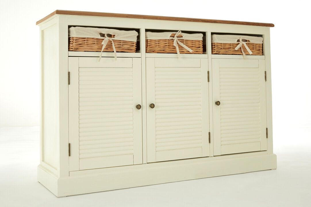 Dakota Cream 3 Door Sideboard with Rattan Baskets